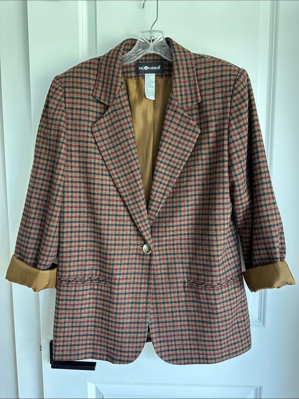Sag Harbor Wool Blend Plaid Blazer Size 12 Vintage Academia Shoulder Pads